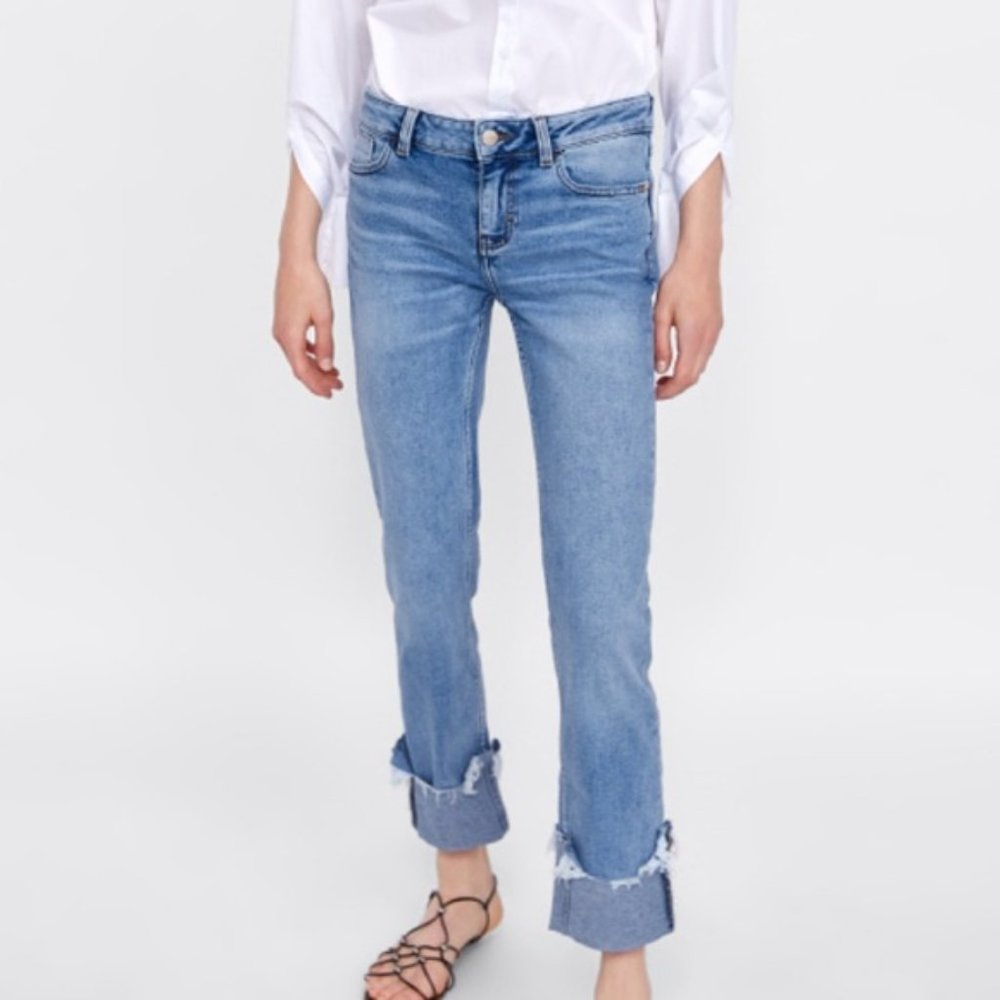 Zara Rolled Up Straight Leg Pearl Jeans